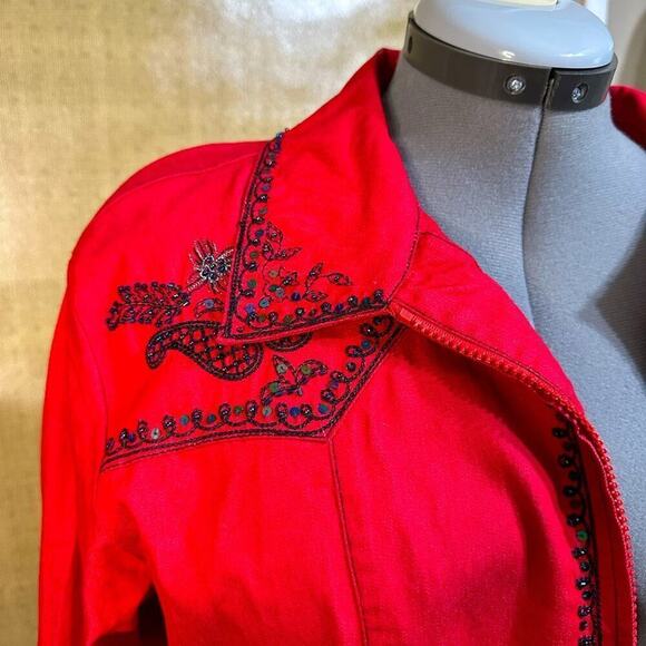 VICTOR COSTA OCCASION JACKET EMBELLISHED RODEO BOHO STYLE BLAZER W/ SPANDEX - Picture 5 of 13